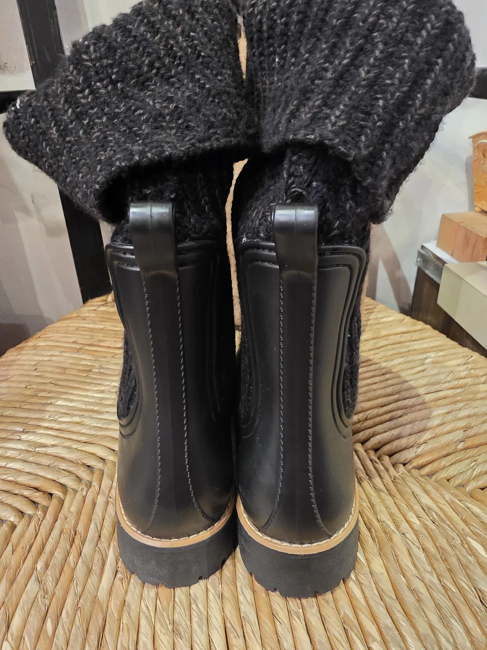 Bernardo Black Knit-Cuff Chelsea Rain Boots - Picture 3 of 6